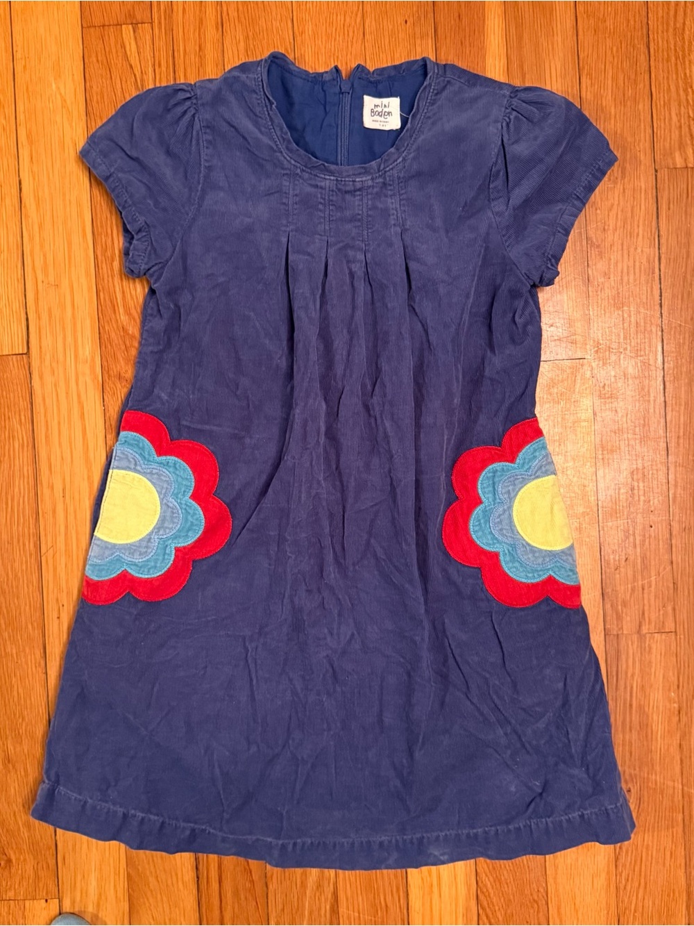 Mini Boden Girls Corduroy Dress with Flower Pockets size 7-8